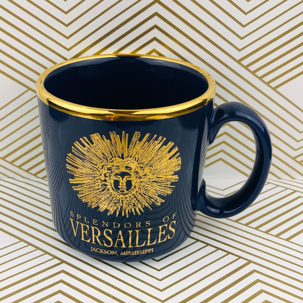 1990s SPLENDORS OF VERSAILLES Jackson Mississippi Arts Pavilion Mug Blue & Gold